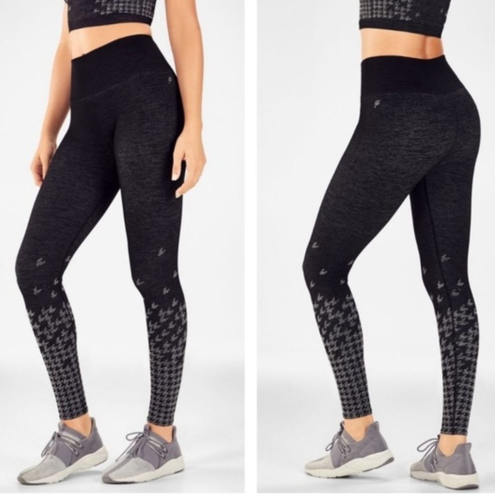 Fabletics Leggings Houndstooth Black Gray Tights Seamless Check Stretch M